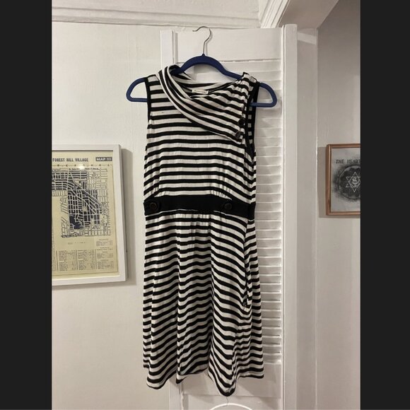 ModCloth Coach Tour Dress - Black and White Stripes - Picture 1 of 3